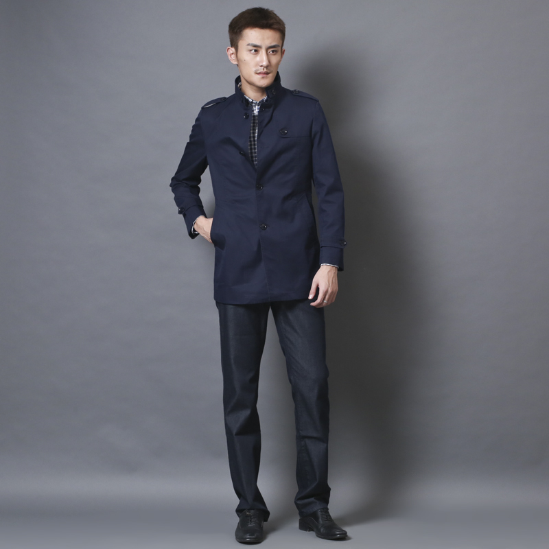 商务男装风衣_双排扣过膝男装风衣