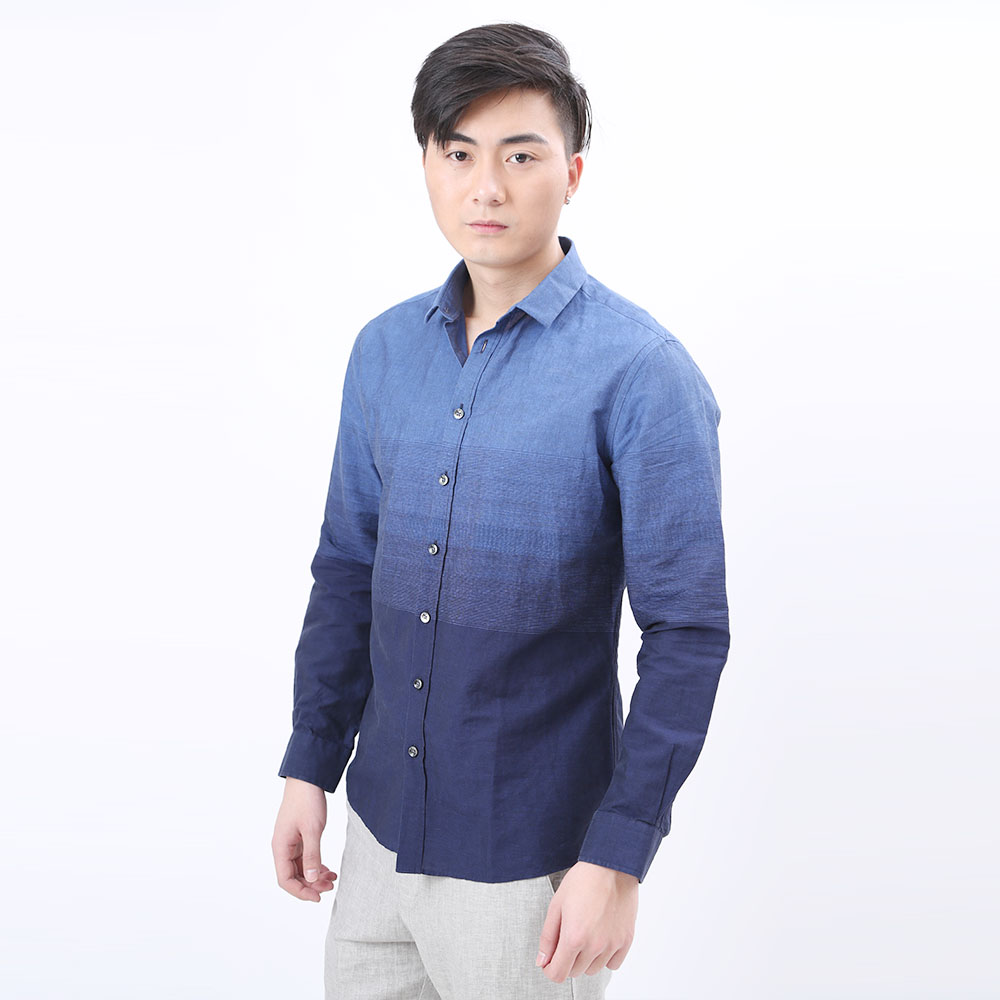 巴贝babei 男款新款棉麻混纺衬衫 蓝紫色 11512710a-56